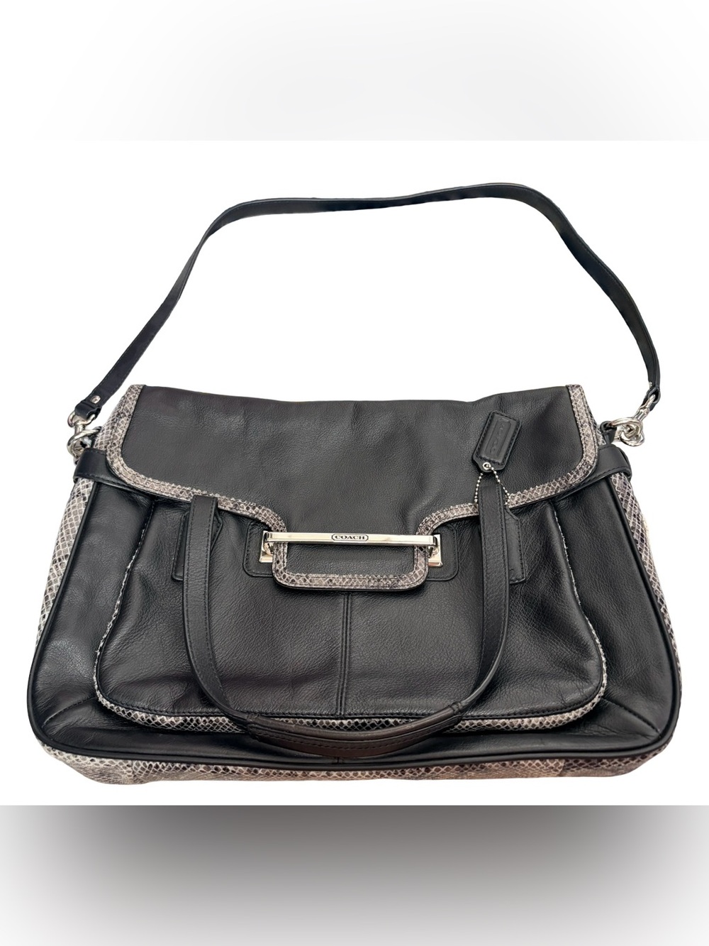 Coach Taylor Marin F23301 Black Leather Snakeskin Satchel Crossbody Bag